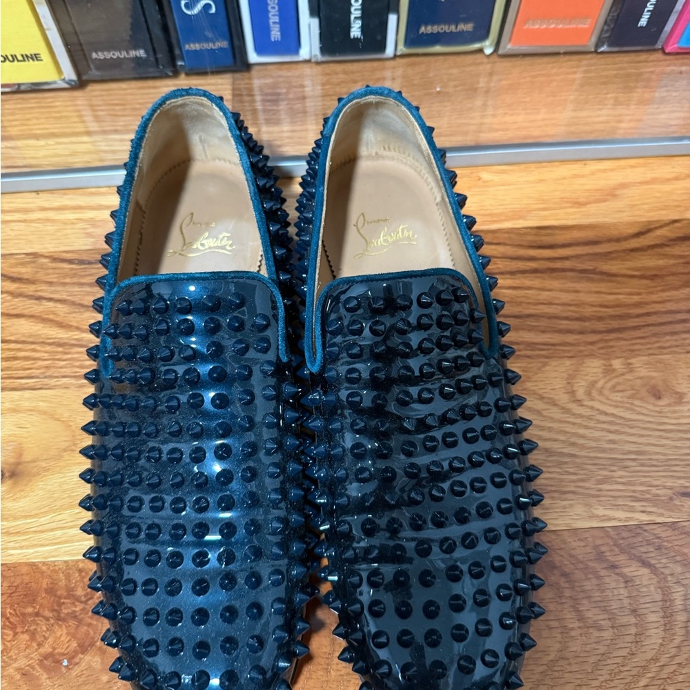 Christian Louboutin Patent Peacock Studded Loafers